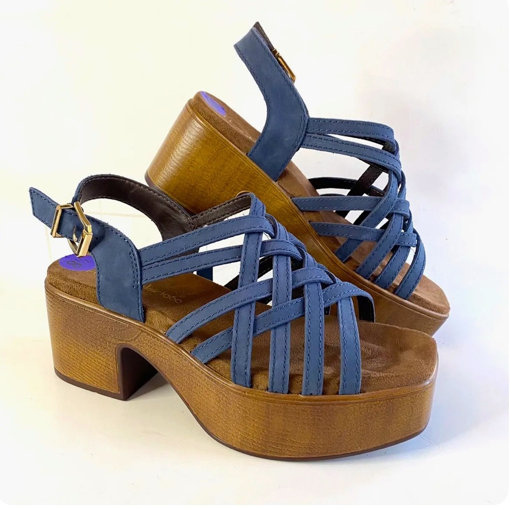 House of Harlow 1960 NIB Georgia denim blue platform wedges